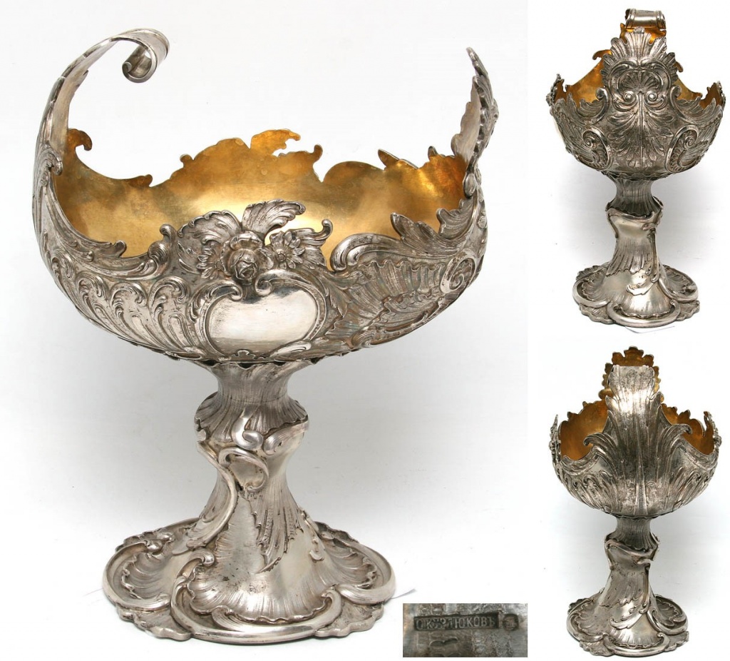 Ваза, серебро, золочение, литье, чеканка, резьба