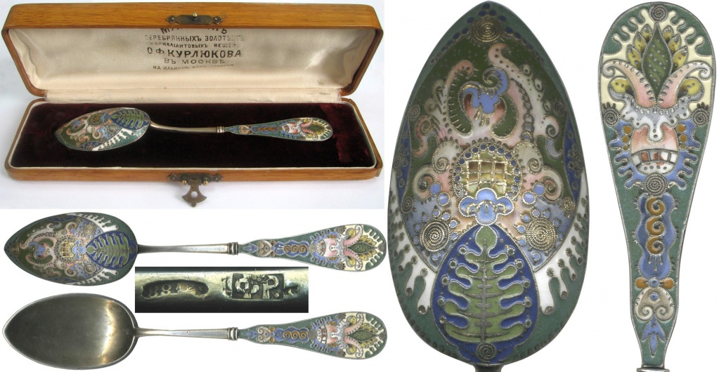 Столовая ложка. Серебро, эмаль по скани