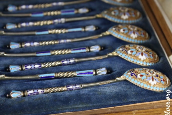 Набор кофейных ложек. Мастерская - НА, фирма братьев Грачевых, Санкт-Петербург, последняя четверть XIX века