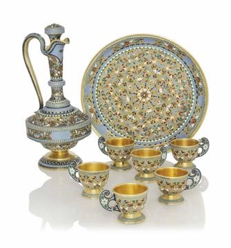 Кофейный серебряный с позолотой стилизованный сервиз стиле 1890 г