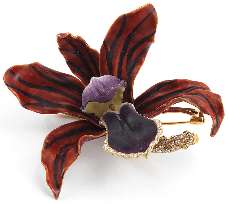 «Орхидея» брошь, золото, эмаль, бриллианты