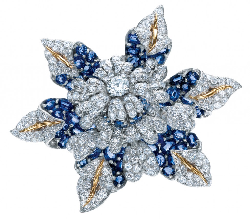 Брошь-подвеска «Флер-де-Мер» из платины, золота, сапфиров и бриллиантов