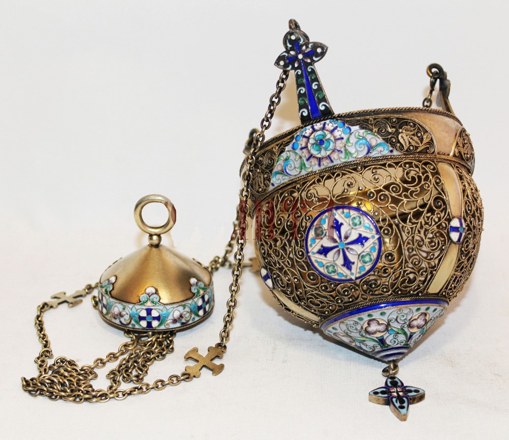 Кадило, 1908–1917 гг. Серебро, эмаль, скань