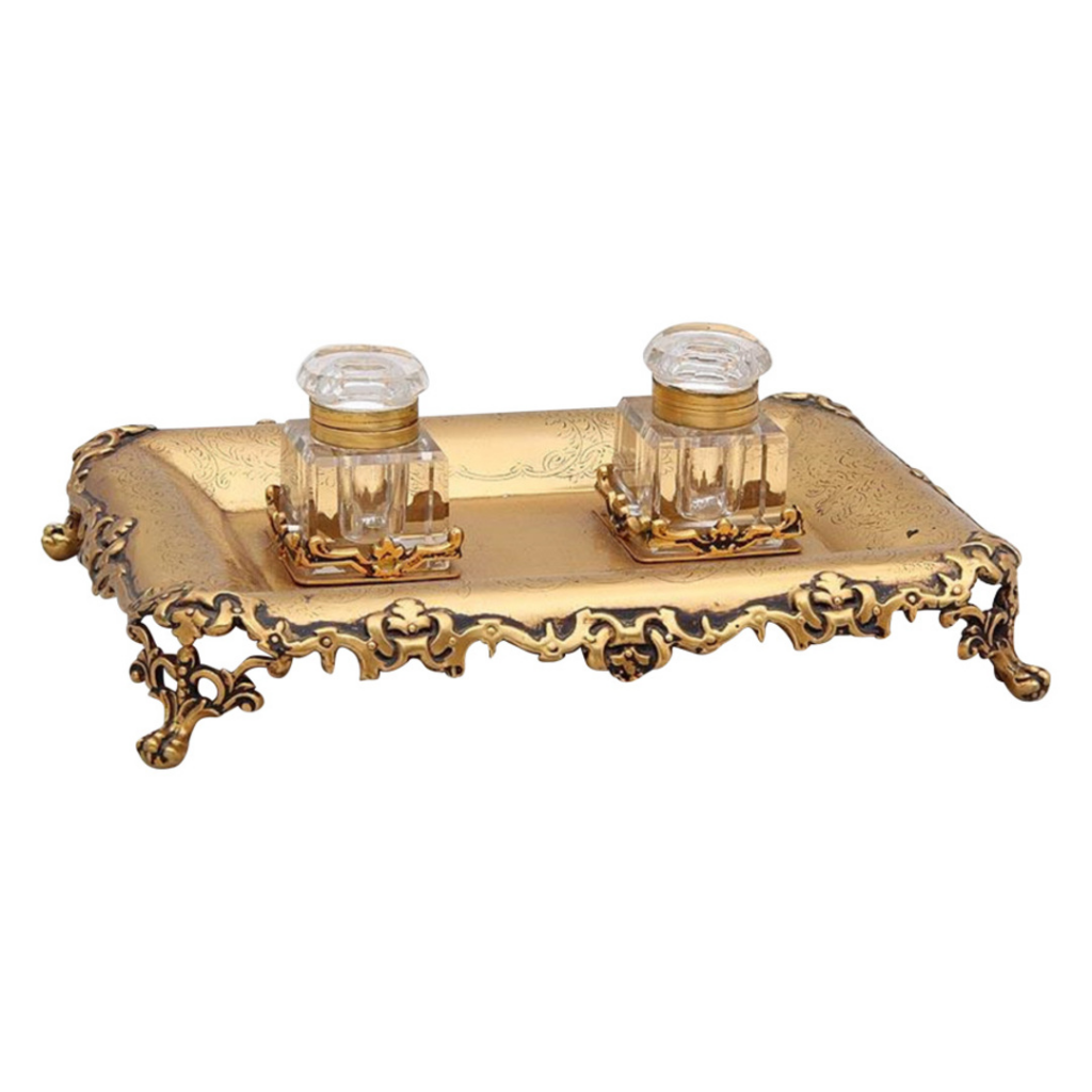 Серебряный золоченый чернильный прибор