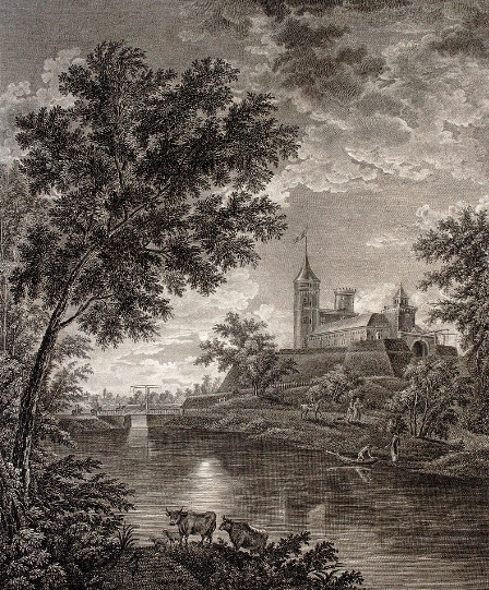 А.Г. Ухтомский. «Вид крепости города Павловска при лунном сиянии». Офорт, резцовая гравюра. 1800 г.