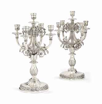 Пара серебряных канделябров высотой 480 мм 