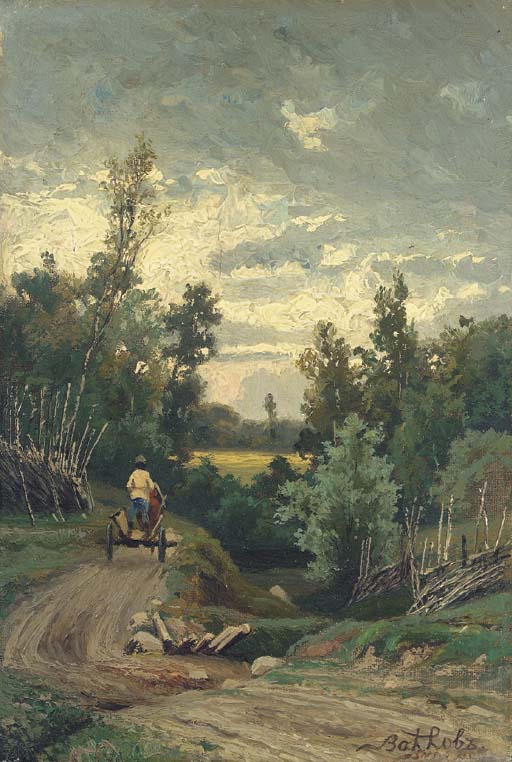 Е.Е. Волков. Картина «Крестьянин ведет телегу по сельской местности». Продана за 4541 фунтов.