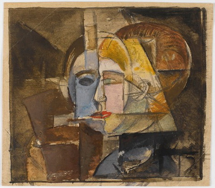 А. Моргунов. Кубофутуристическая композиция с двумя головами. 1915 г.