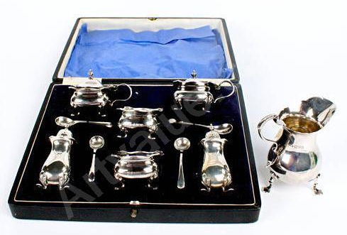 Серебряный набор для приправ и кувшинчик для сливок