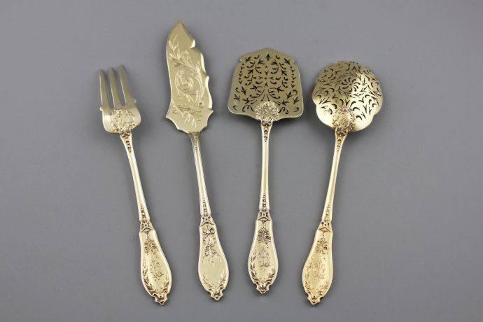 Сервировочный набор. Серебро 950 пробы, золочение. Франция, 1900-е гг.