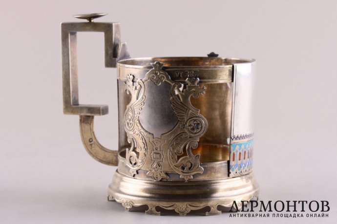 Подстаканник в русском стиле. Серебро 84 пробы, эмаль, золочение. Россия, 1888 г.