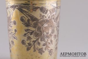 Стакан с штихельным узором. Серебро, золочение. Россия, Москва, 1733 год.