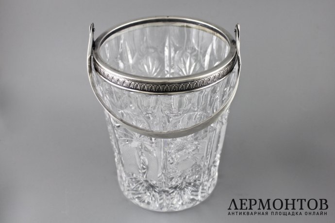 Хрустальное ведерко для льда. Серебро 800. Европа. XX век