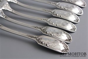 СТОЛОВЫЙ НАБОР НА 6 ПЕРСОН DOUTRE ROUSSEL. СЕРЕБРО 950 ПРОБЫ. ФРАНЦИЯ.