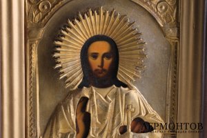 Икона "Господь Вседержитель " в латунном окладе. Россия, до 1917 года.