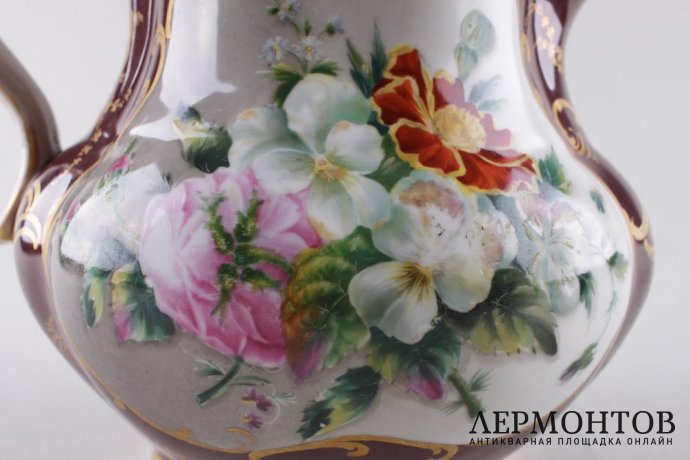 Кувшин с крышкой. Гарднер. Фарфор, роспись, золочение. Российская империя, сер. XIX в