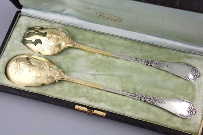 СЕРВИРОВОЧНЫЙ НАБОР В СТИЛЕ АР НУВО. TALLUIS  MOYENCE. СЕРЕБРО 950. ФРАНЦИЯ.