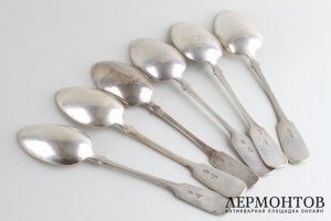 Комплект столовых ложек. 6 шт. И. Хлебников. Серебро 84 пробы. Российская империя