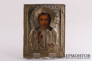 Икона "Господь Вседержитель" Латунный оклад. Конец ХIХ  начало ХХ веков.