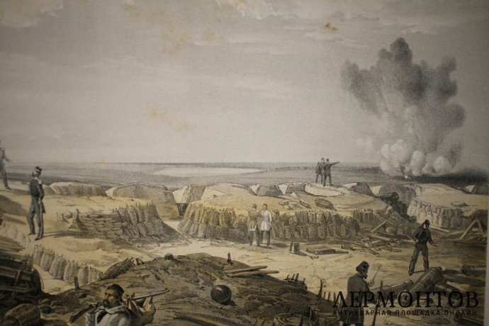 Литография Английский редан на подступах к Севастополю. Симпсон. Лондон, 1856 г.