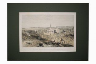 Литография. Карантинное кладбище и церковь. Крымская война. Симпсон. Лондон, 1856 г. 