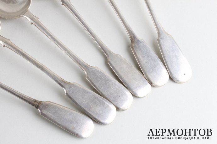Комплект столовых ложек. 6 шт. И. Хлебников. Серебро 84 пробы. Российская империя