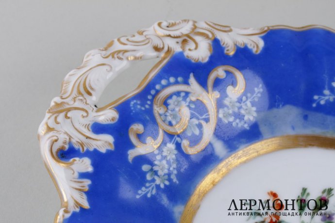 Сухарница с цветочным орнаментом. Завод Попова. Фарфор, роспись. Пер. пол. XIX в.