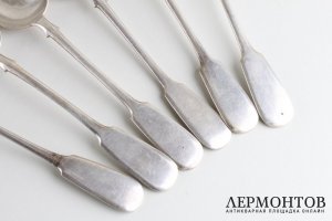 Комплект столовых ложек. 6 шт. И. Хлебников. Серебро 84 пробы. Российская империя