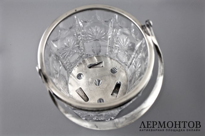 Хрустальное ведерко для льда. Серебро 800. Европа. XX век