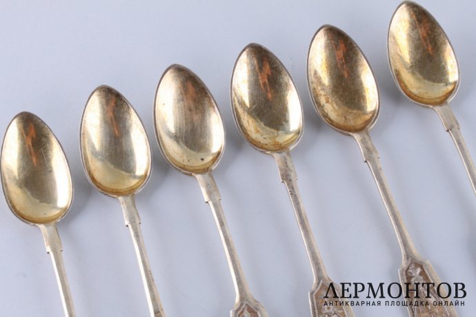 Набор чайных ложек. Иван Алексеев. Серебро 84 пробы. Россия, Москва, 1880 год.