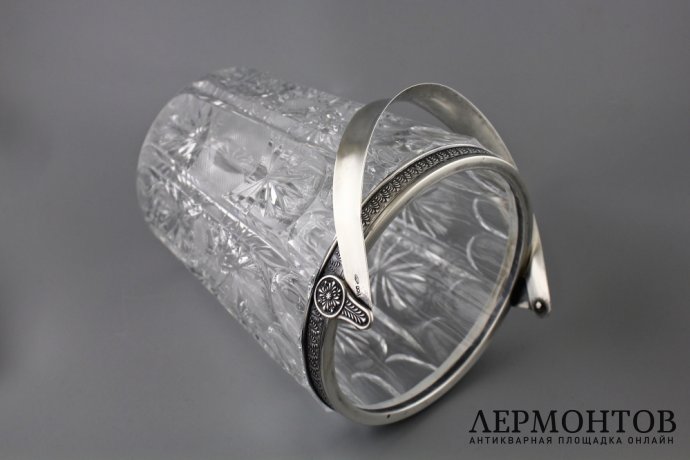Хрустальное ведерко для льда. Серебро 800. Европа. XX век