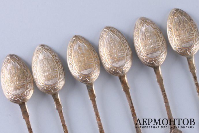 Набор чайных ложек. Иван Алексеев. Серебро 84 пробы. Россия, Москва, 1880 год.