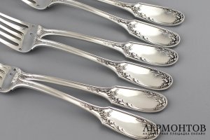 СТОЛОВЫЙ НАБОР НА 6 ПЕРСОН DOUTRE ROUSSEL. СЕРЕБРО 950 ПРОБЫ. ФРАНЦИЯ.