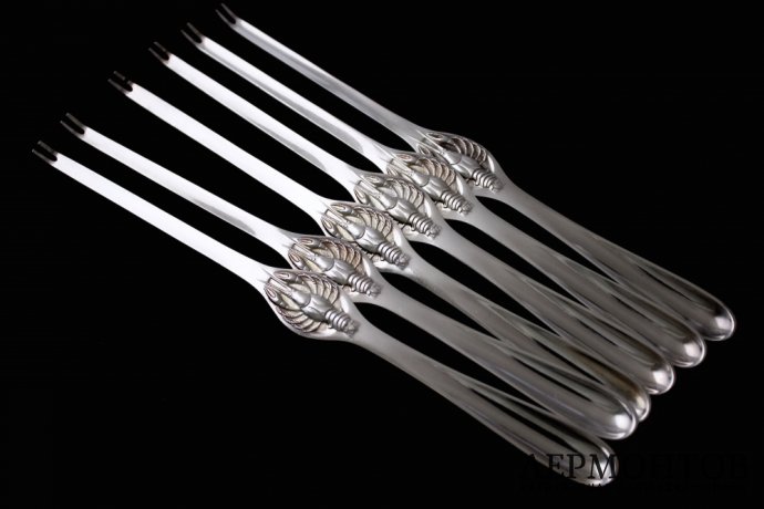 Набор вилок для раков, омаров. Серебро 800 пробы. Германия
