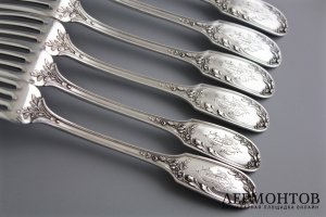 СТОЛОВЫЙ НАБОР НА 6 ПЕРСОН DOUTRE ROUSSEL. СЕРЕБРО 950 ПРОБЫ. ФРАНЦИЯ.