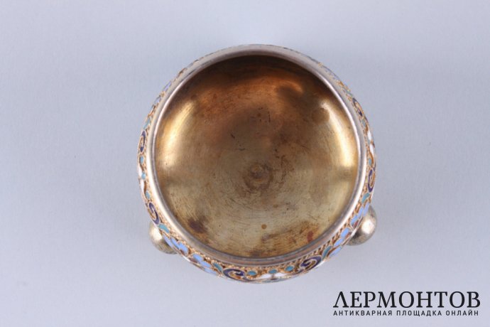 Солонка. Клингерт. Эмаль по скани. Серебро 84 пробы. Россия, Москва, 1891 г.