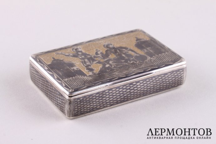 Табакерка. Минин и Пожарский. Серебро 84 пробы, золочение. Россия, Москва, 1842 г.