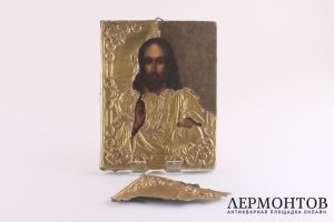 Икона "Господь Вседержитель" в латунном окладе. Россия, до 1917 г.