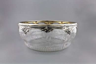 Ваза в серебряной оправе в стиле модерн. Серебро 950 пробы, стекло. Франция