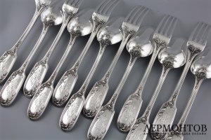 СТОЛОВЫЙ НАБОР НА 6 ПЕРСОН DOUTRE ROUSSEL. СЕРЕБРО 950 ПРОБЫ. ФРАНЦИЯ.