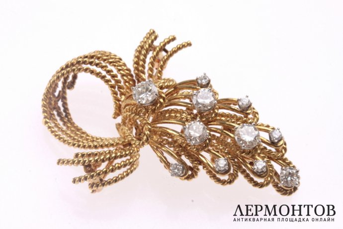Брошь с бриллиантами 1,88 k. Золото 750. Франция