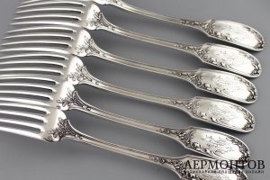 СТОЛОВЫЙ НАБОР НА 6 ПЕРСОН DOUTRE ROUSSEL. СЕРЕБРО 950 ПРОБЫ. ФРАНЦИЯ.