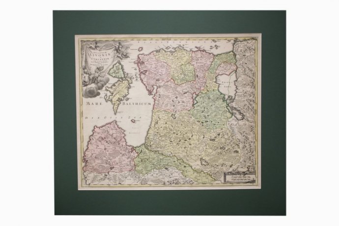 Карта. Ливония и Курляндия. Гравюра на меди. Иоганн Гоманн, Нюрнберг, c. 1720 год.