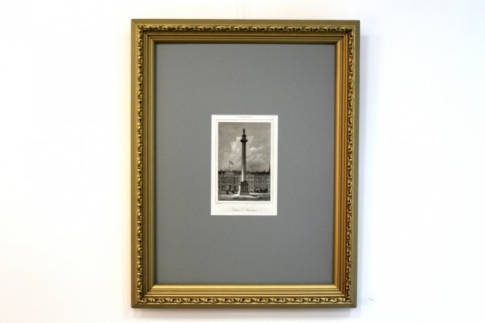 Гравюра. Александровская колонна в Санкт-Петербурге. 1838 год. Леметр