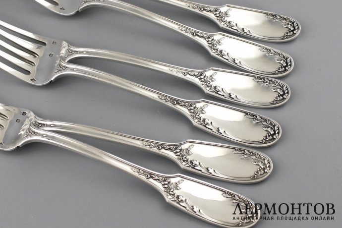 СТОЛОВЫЙ НАБОР НА 6 ПЕРСОН DOUTRE ROUSSEL. СЕРЕБРО 950 ПРОБЫ. ФРАНЦИЯ.