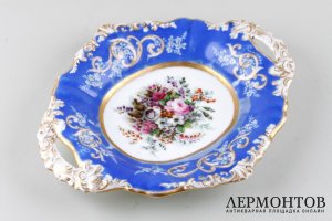 Сухарница с цветочным орнаментом. Завод Попова. Фарфор, роспись. Пер. пол. XIX в.