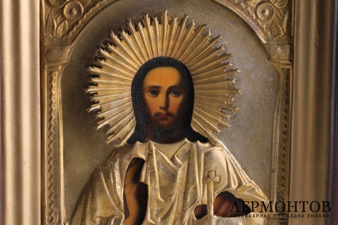 Икона "Господь Вседержитель " в латунном окладе. Россия, до 1917 года.