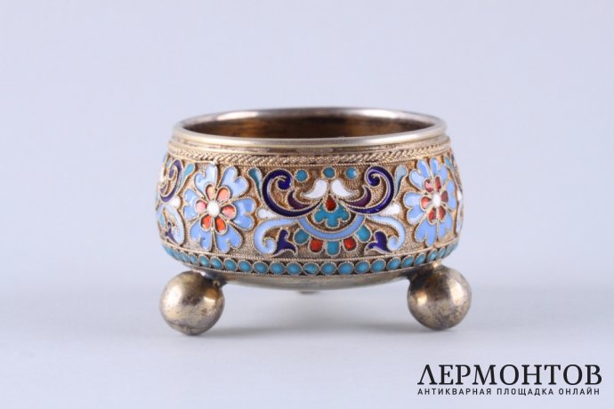 Солонка. Клингерт. Эмаль по скани. Серебро 84 пробы. Россия, Москва, 1891 г.