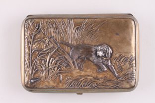 Портсигар. Охота. Веннерстрем. Barye. Серебро 84 пробы, золочение. Россия, 1830-е.