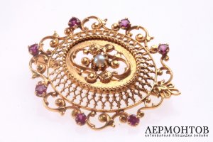 Брошь. Золото 750 пробы. Франция, середина XX века.